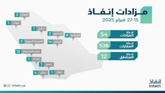 «إنفاذ» يُشرف على 54 مزادًا لبيع 538 من الأصول “صدى الخبر”